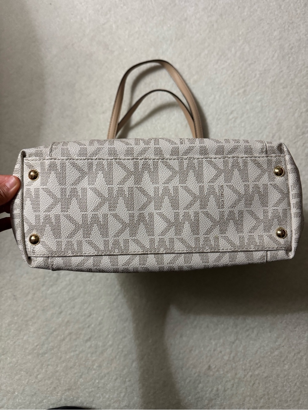 Michael Kors Beige Taupe MK Logo Tote with Tan Handles - Picture 3 of 7